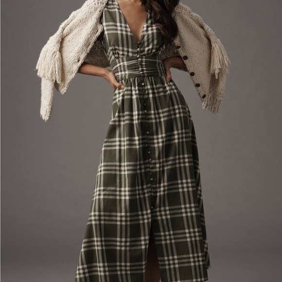 Dresses & Skirts - The Katerina Olive Green Plaid Button-Front Dress